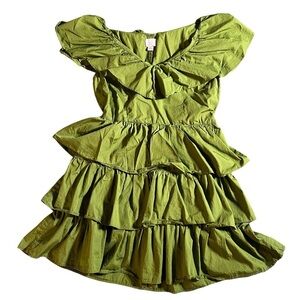 100% Cotton Off Shoulder Green Ruffle Mini Dress (A New Day) Size Small